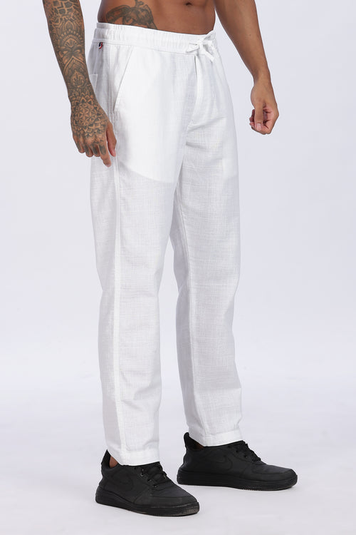 Relaxed Fit Linen Pants - White