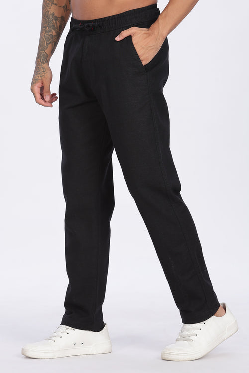 Relaxed Fit Linen Pants - Black
