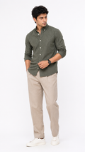 Tailored Dot Striped Linen Shirt - Green