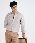 Tailored Fit Striped Linen Shirt - Brown