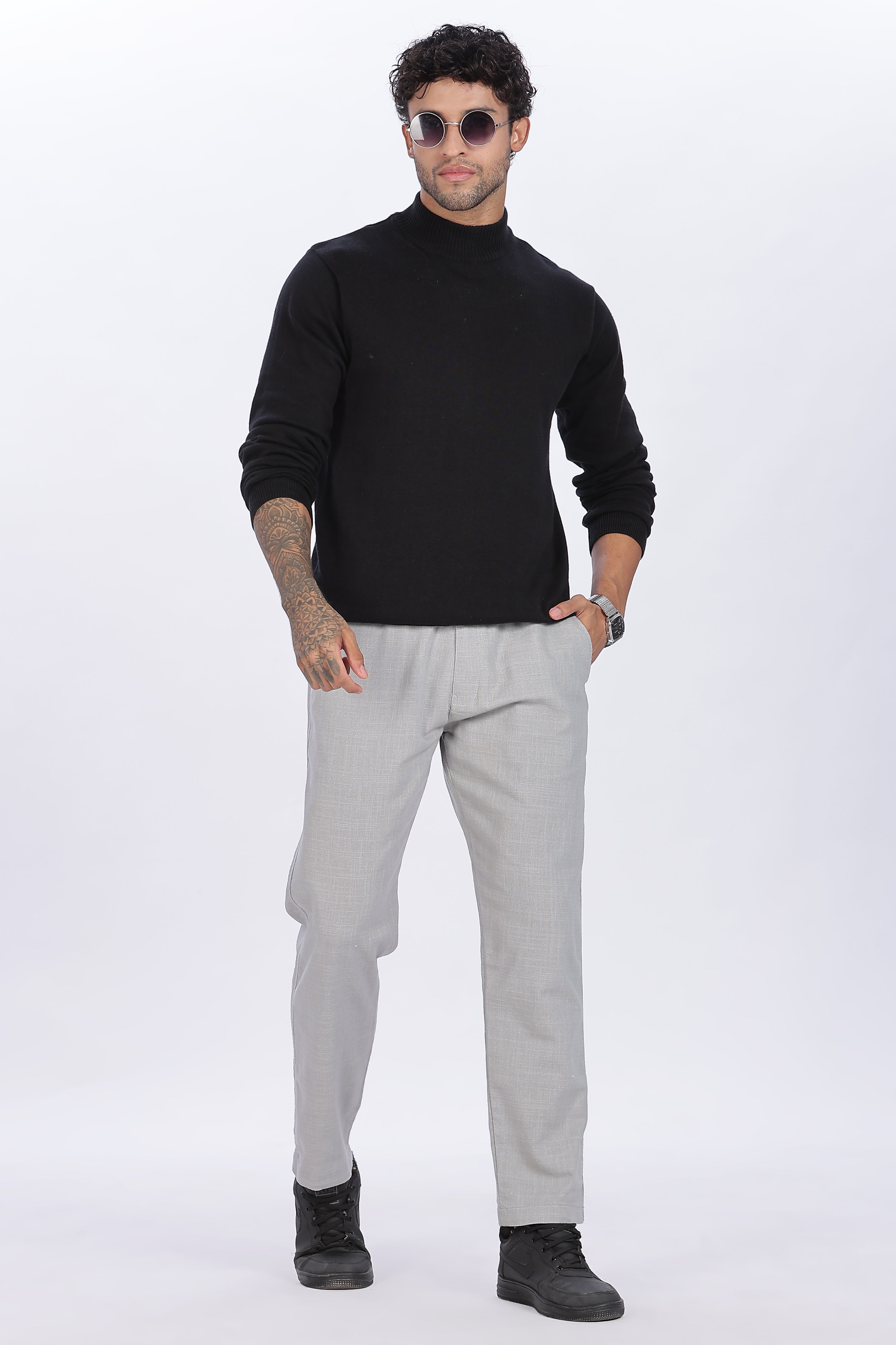 Relaxed Fit Linen Pants - Grey