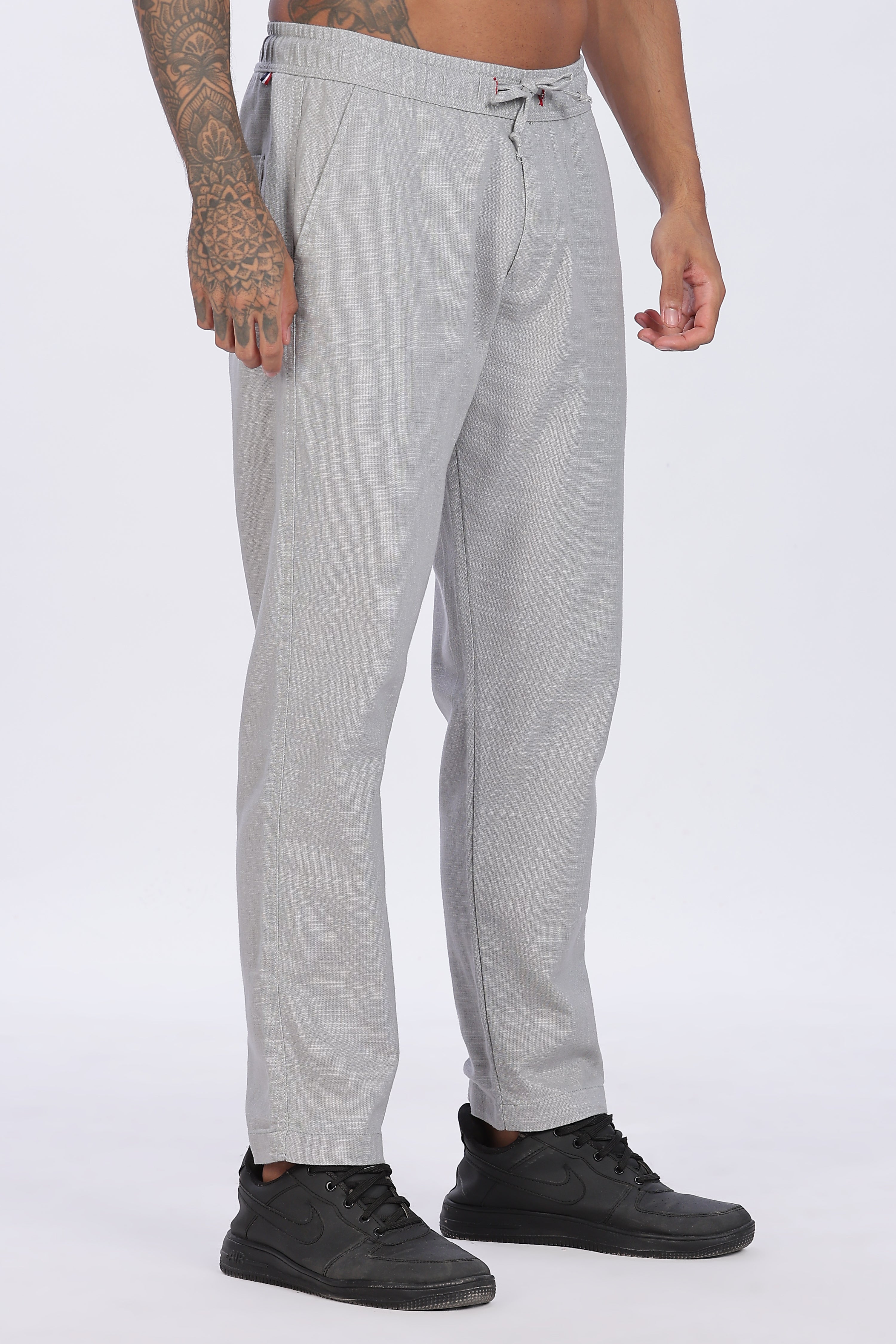 Relaxed Fit Linen Pants - Grey