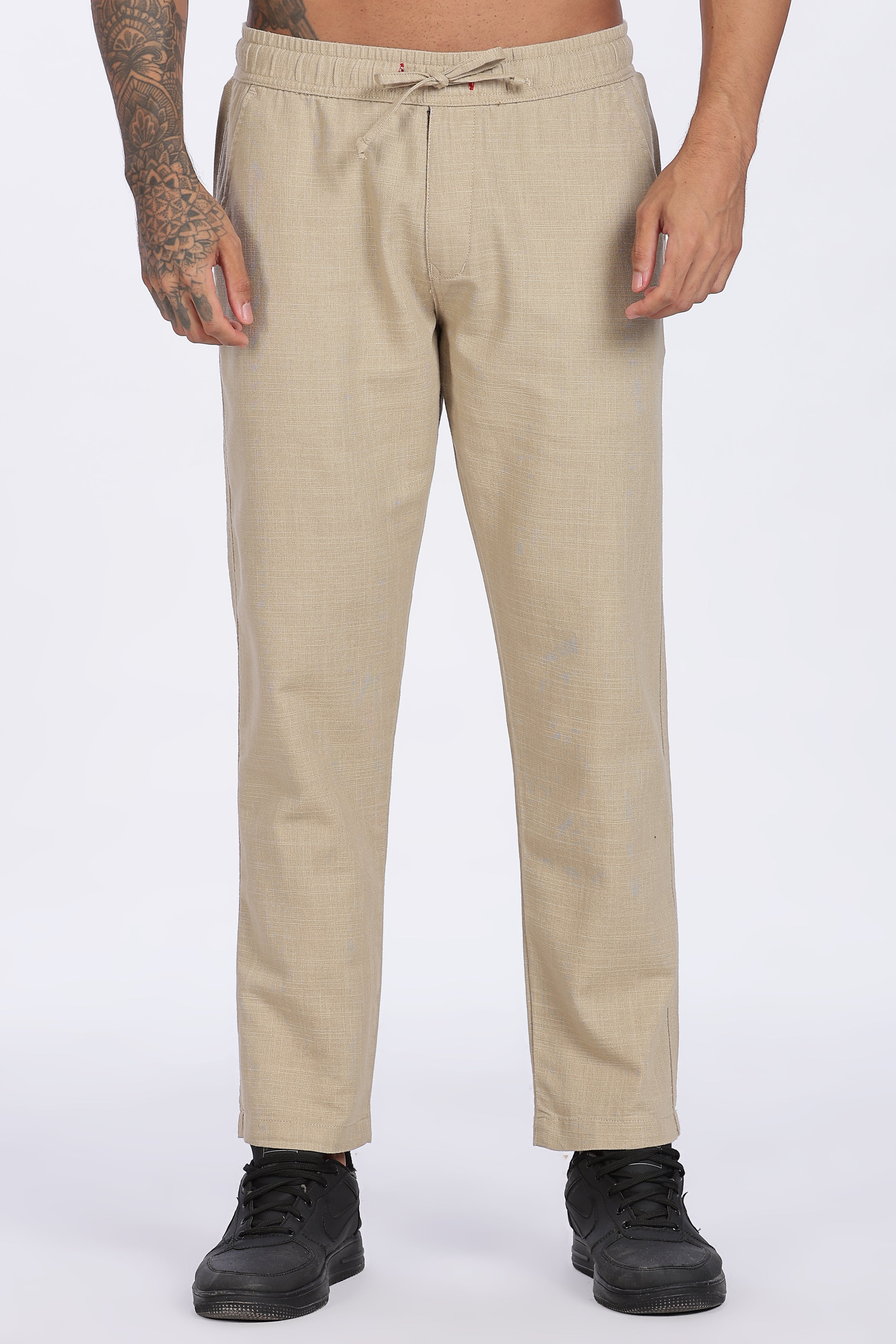 Relaxed Fit Linen Pants - Khaki