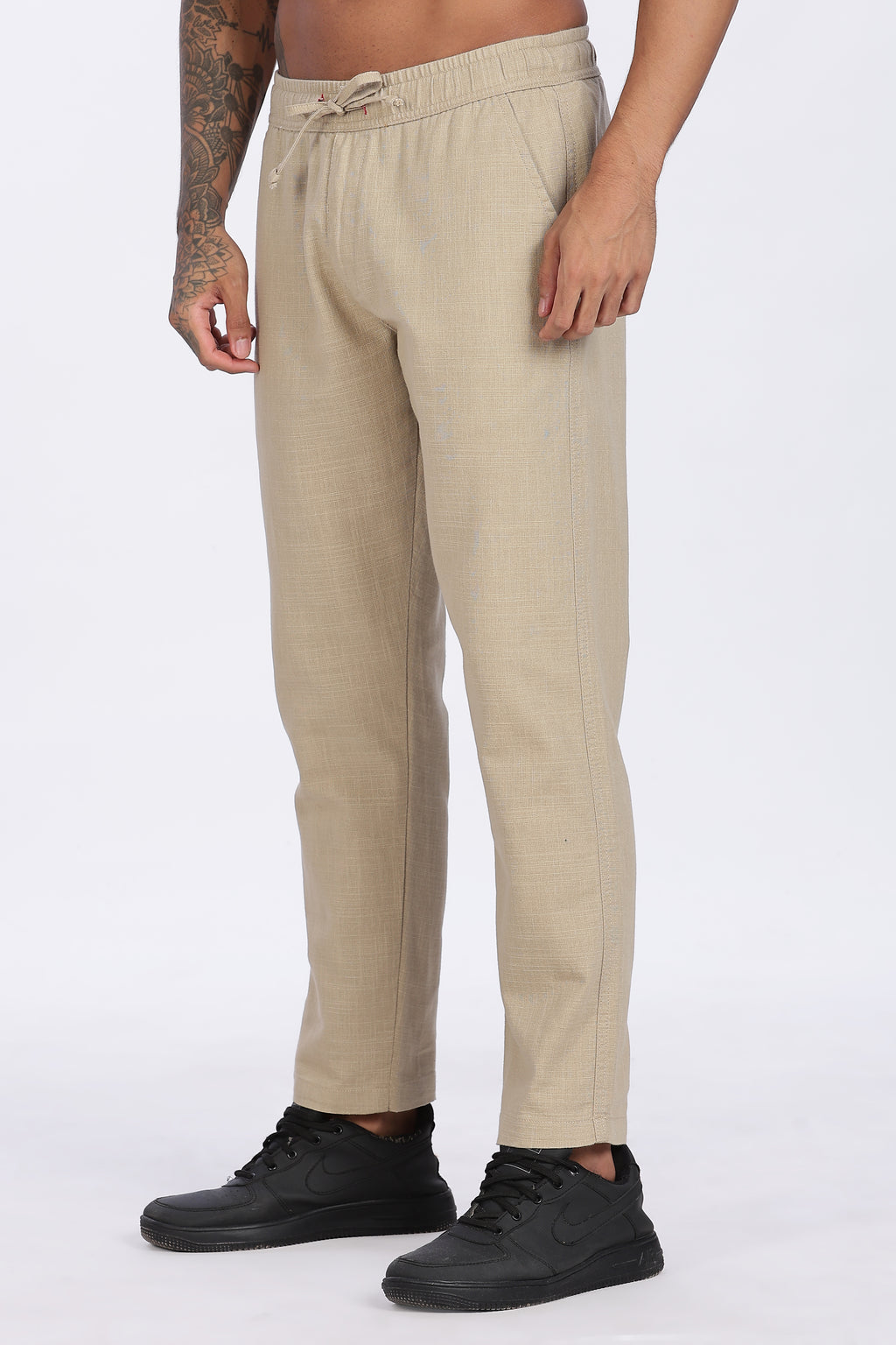 Relaxed Fit Linen Pants - Khaki