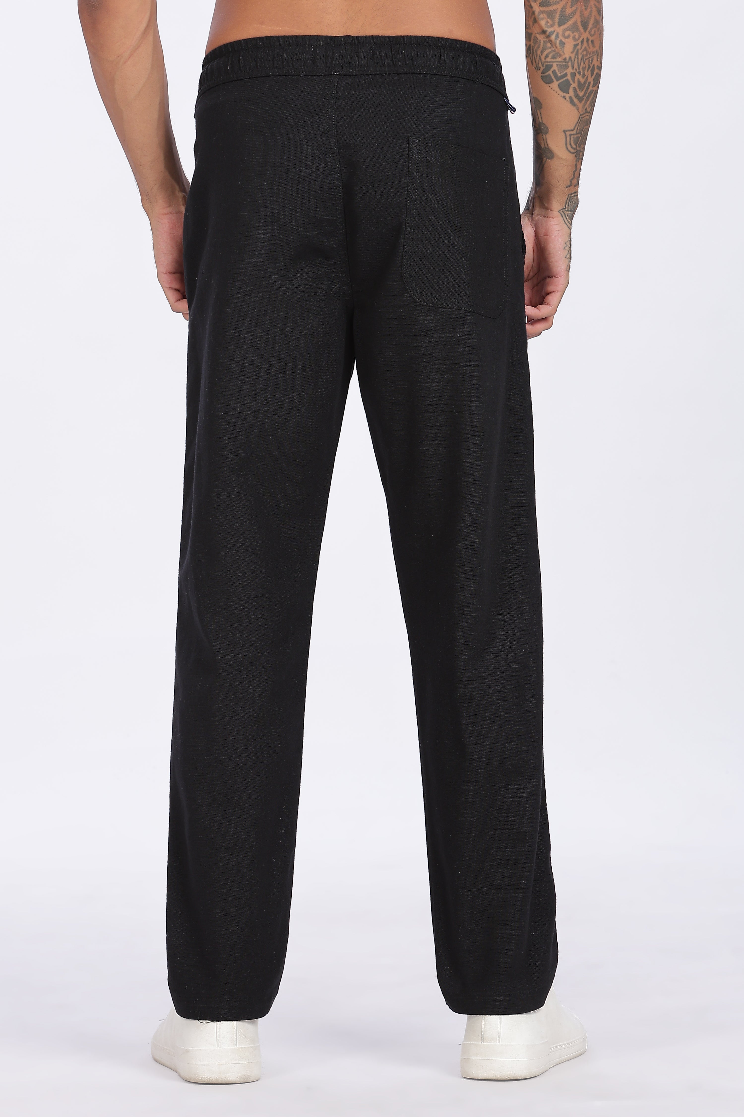 Relaxed Fit Linen Pants - Black
