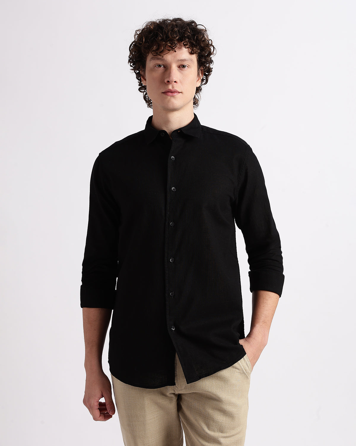 Tailored Fit Linen Shirt - Black