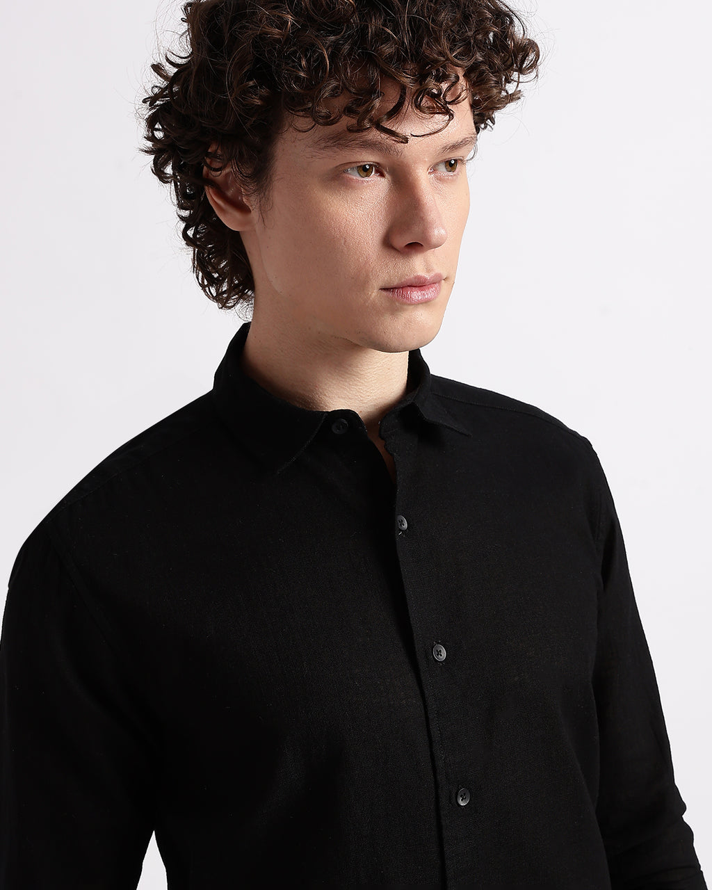Tailored Fit Linen Shirt - Black