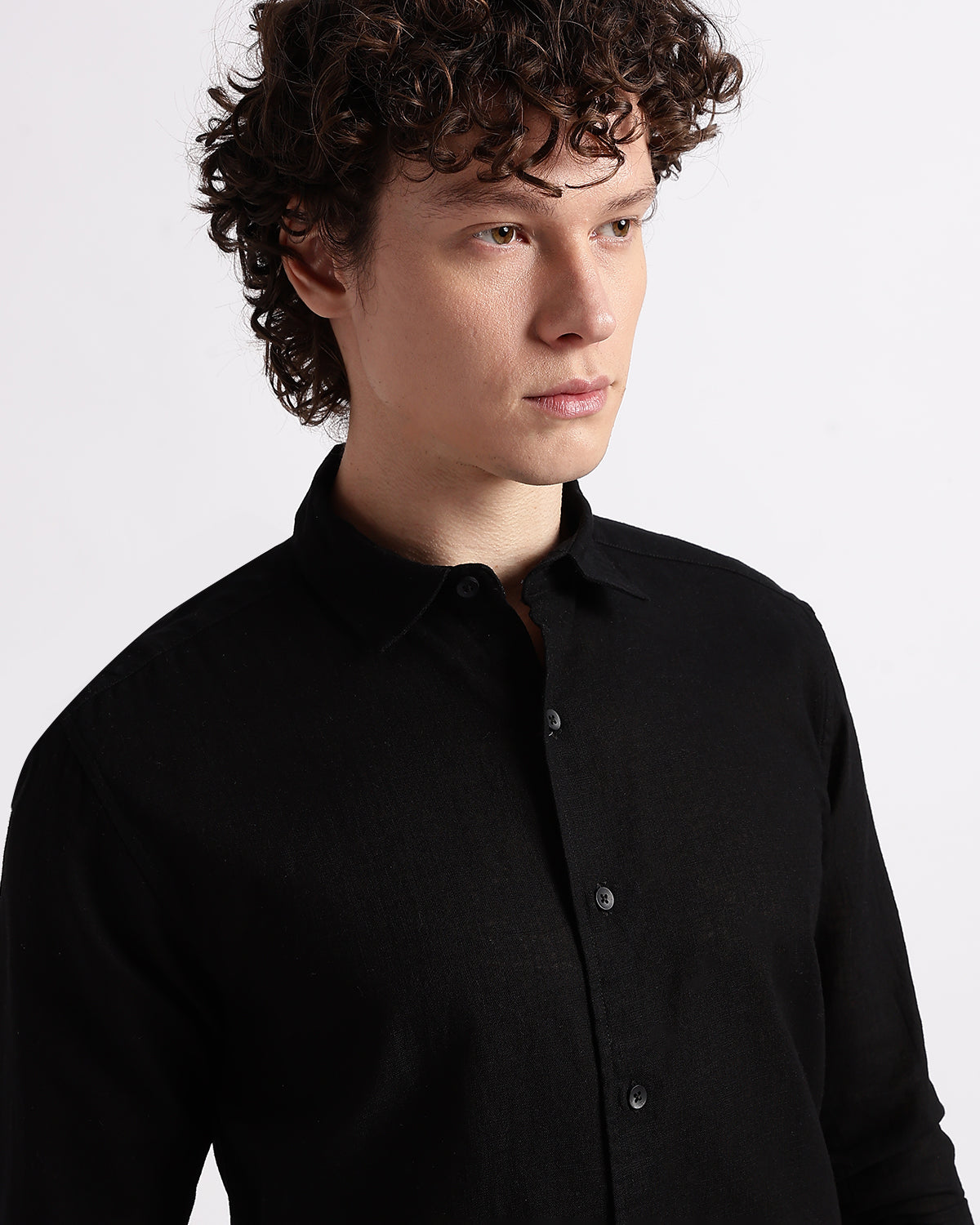 Tailored Fit Linen Shirt - Black