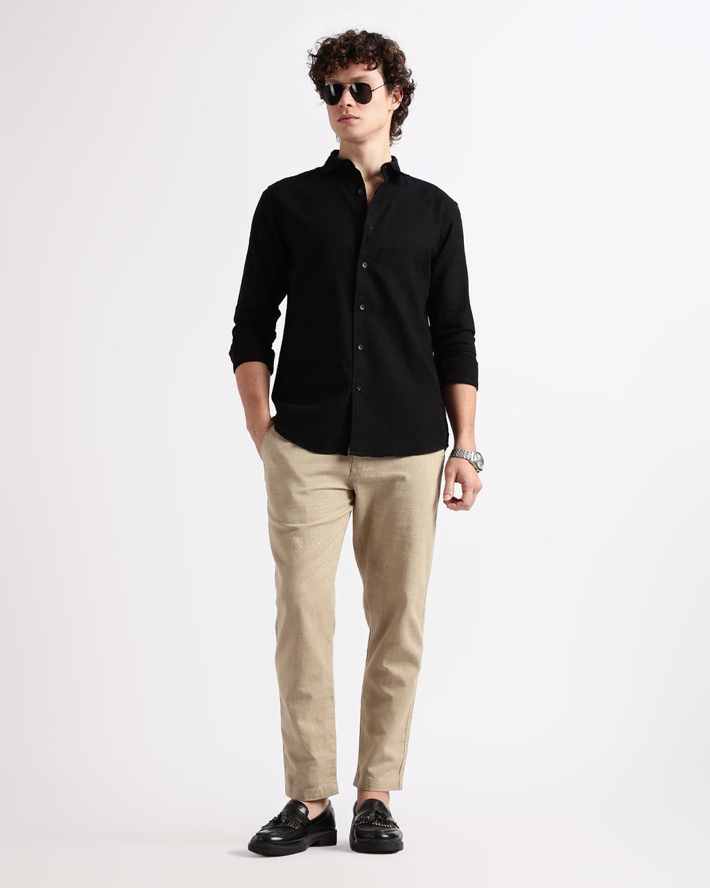 Tailored Fit Linen Shirt - Black