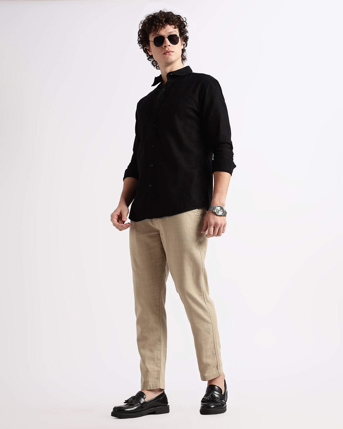 Tailored Fit Linen Shirt - Black