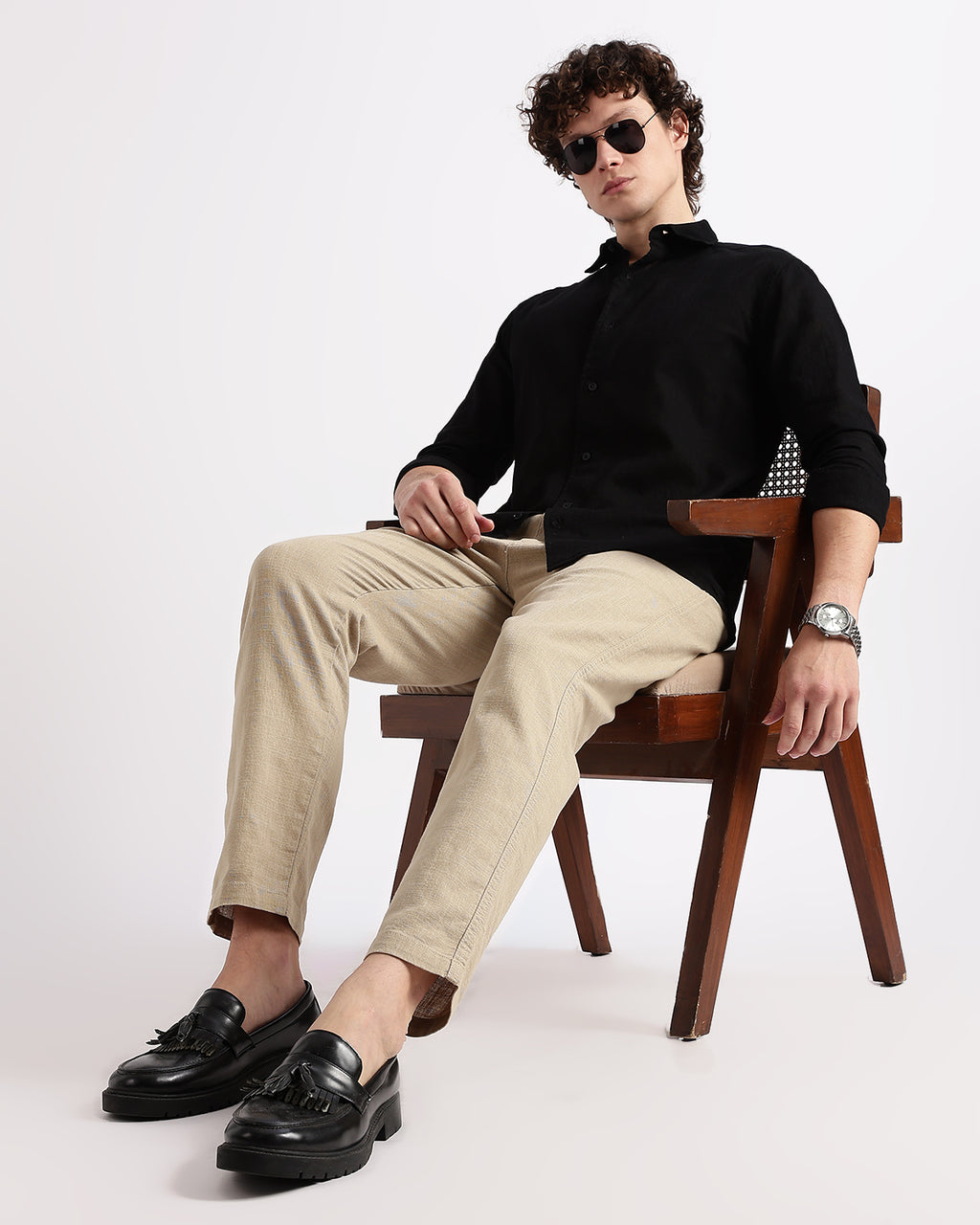 Tailored Fit Linen Shirt - Black