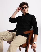 Tailored Fit Linen Shirt - Black