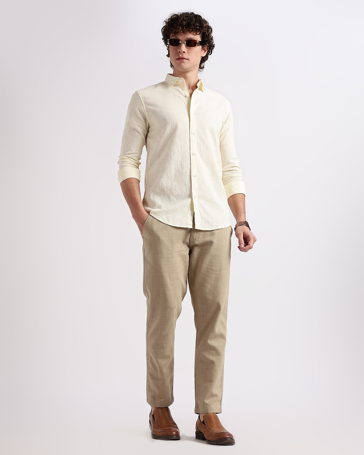 Tailored Fit Linen Shirt - Cream