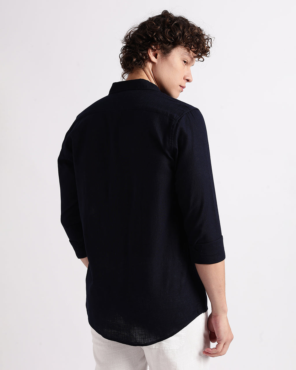 Tailored Fit Linen Shirt - Navy