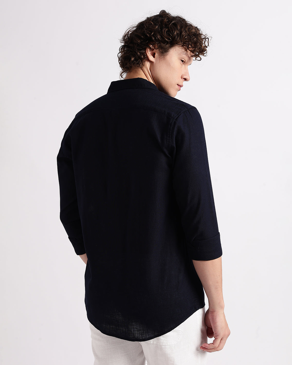 Tailored Fit Linen Shirt - Navy