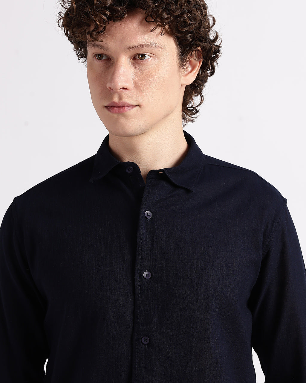 Tailored Fit Linen Shirt - Navy