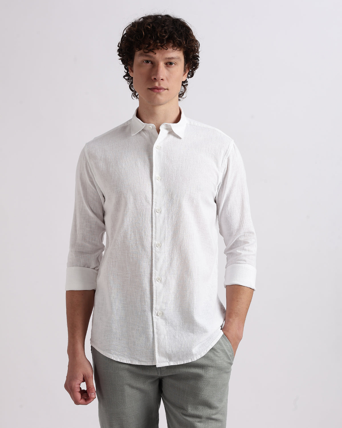 Tailored Fit Linen Shirt - White