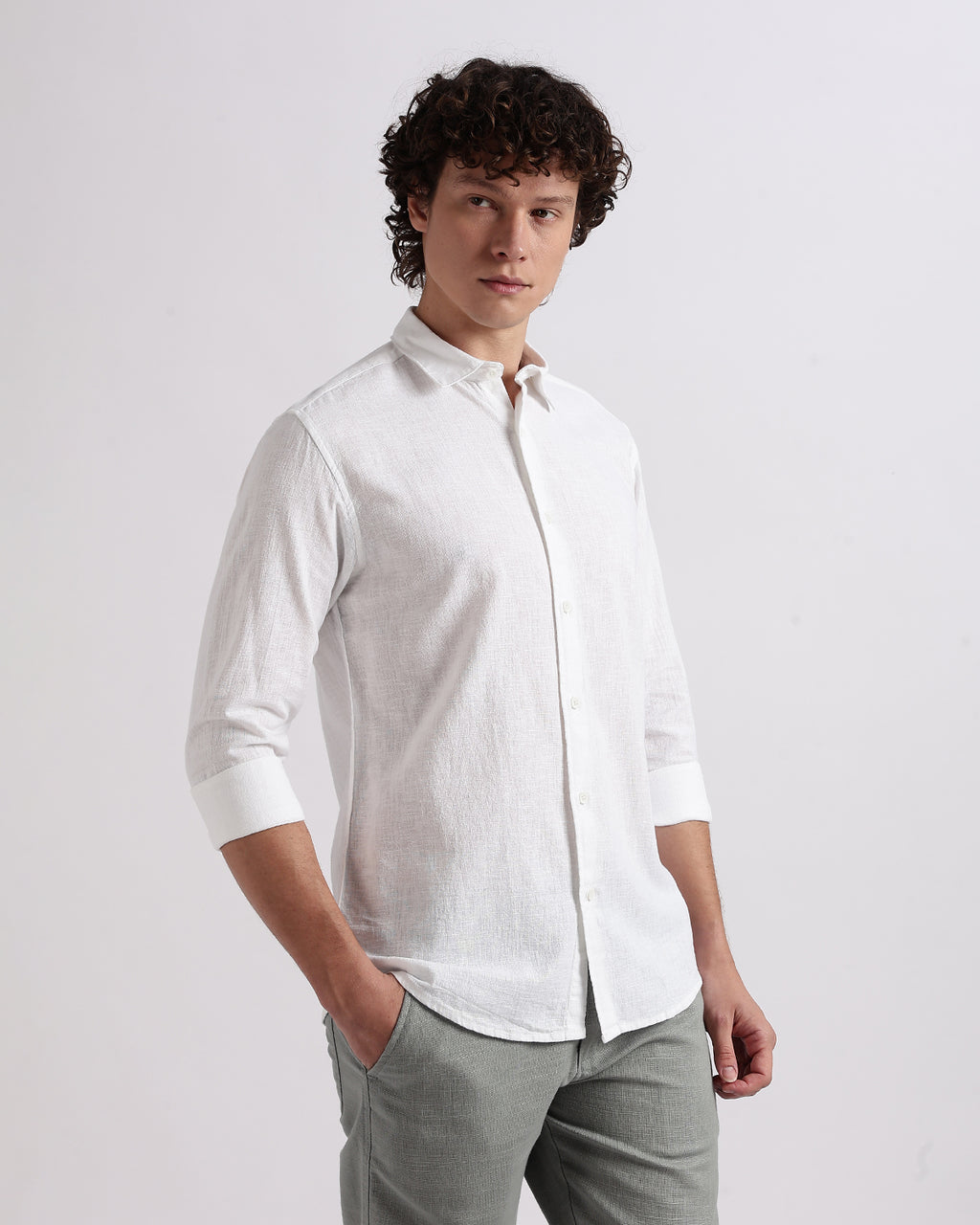 Tailored Fit Linen Shirt - White