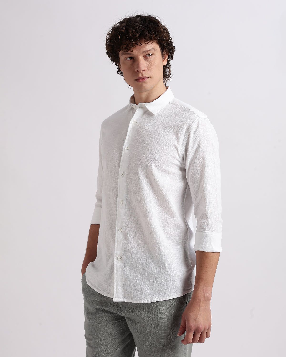 Tailored Fit Linen Shirt - White
