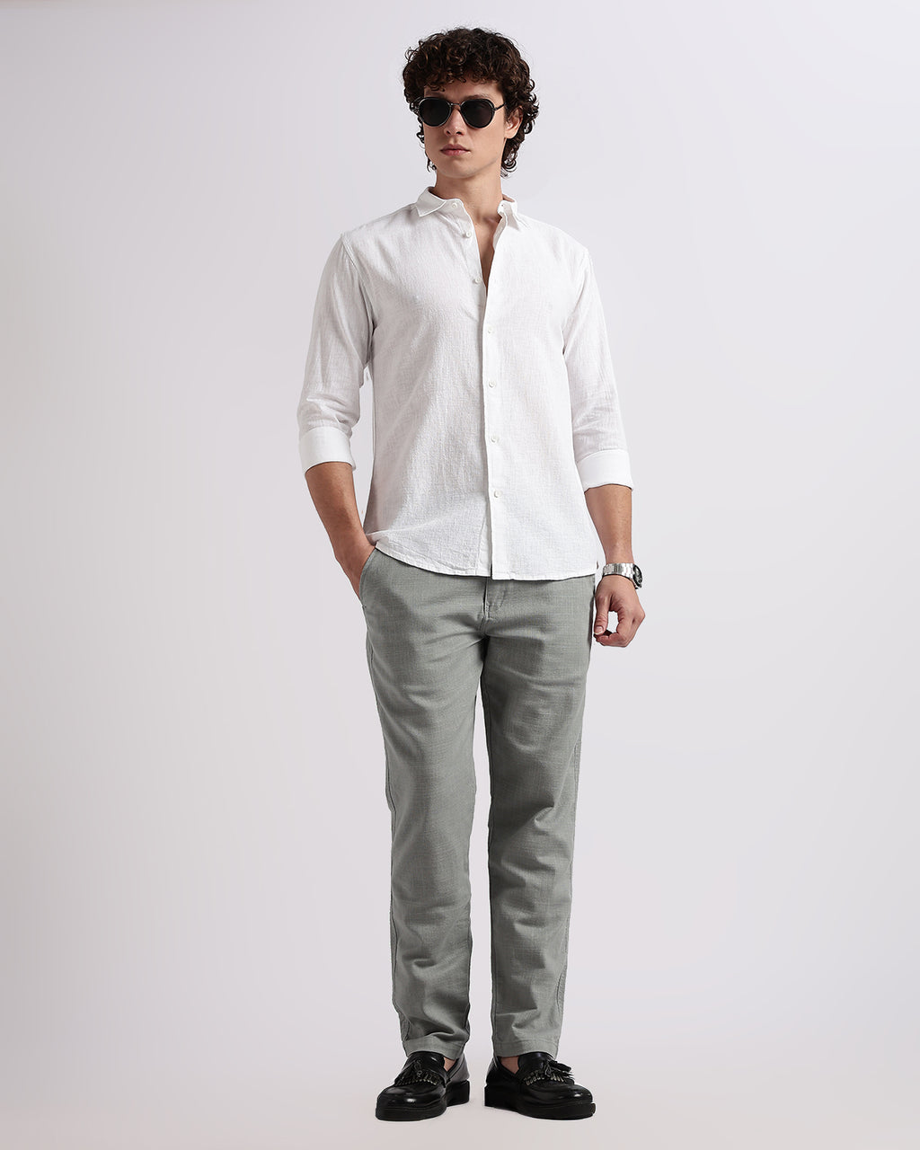 Tailored Fit Linen Shirt - White