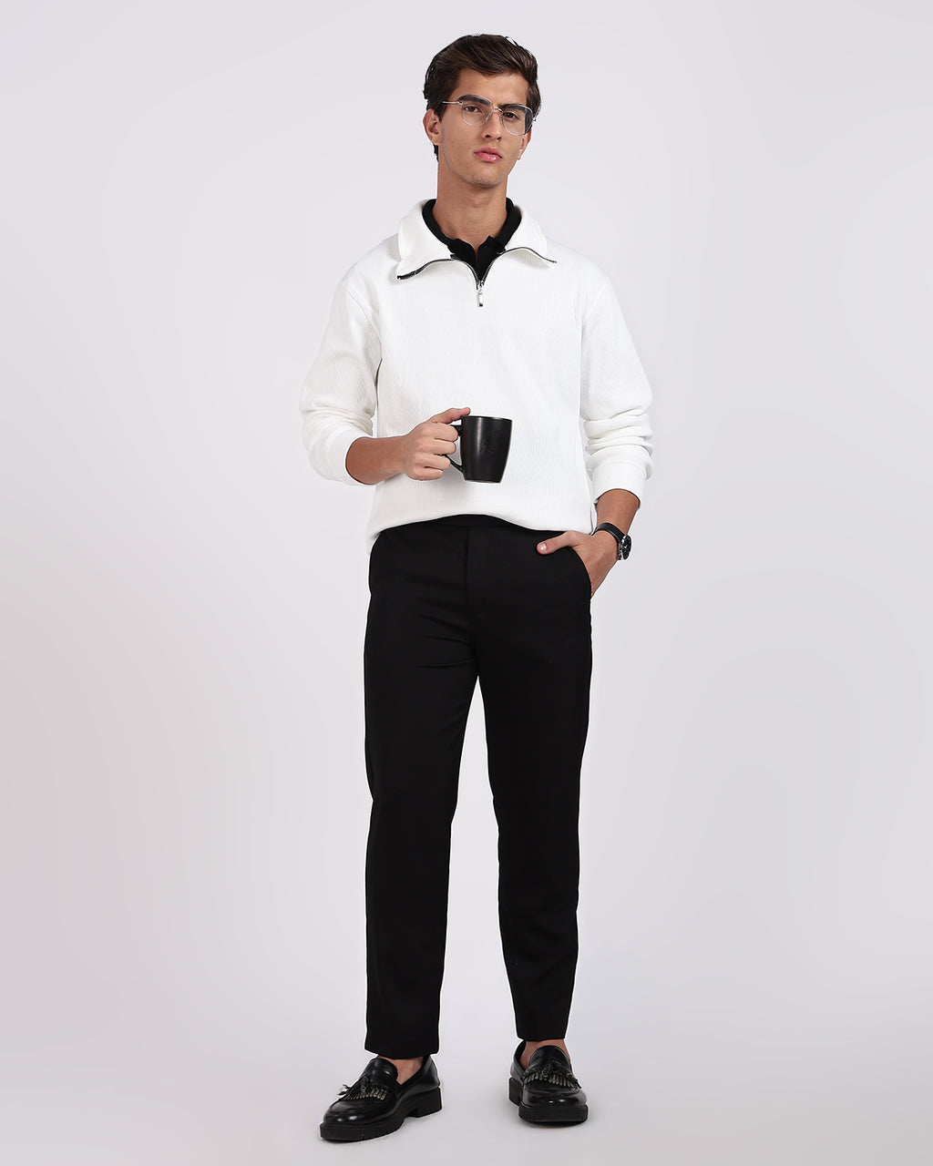 Regular Fit Quarter Zip Sweatshirt - White