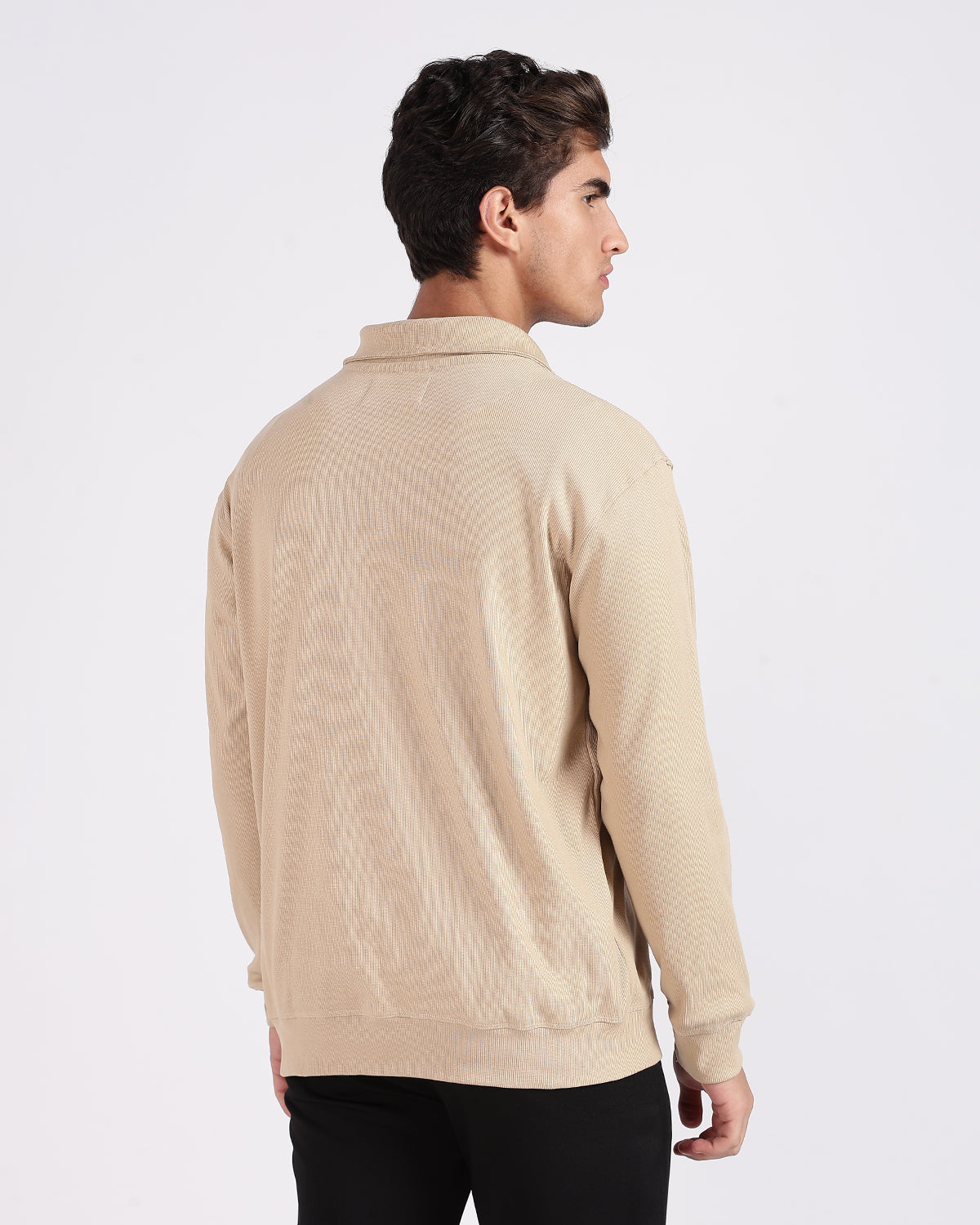 Regular Fit Quarter Zip Sweatshirt - Light Beige