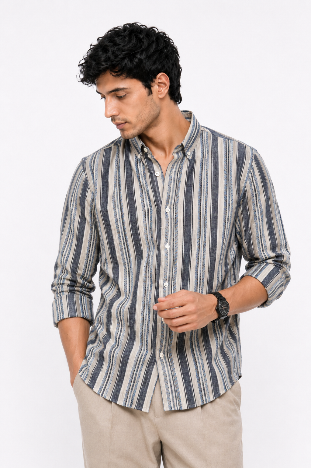 Tailored Striped Linen Shirt - Jute