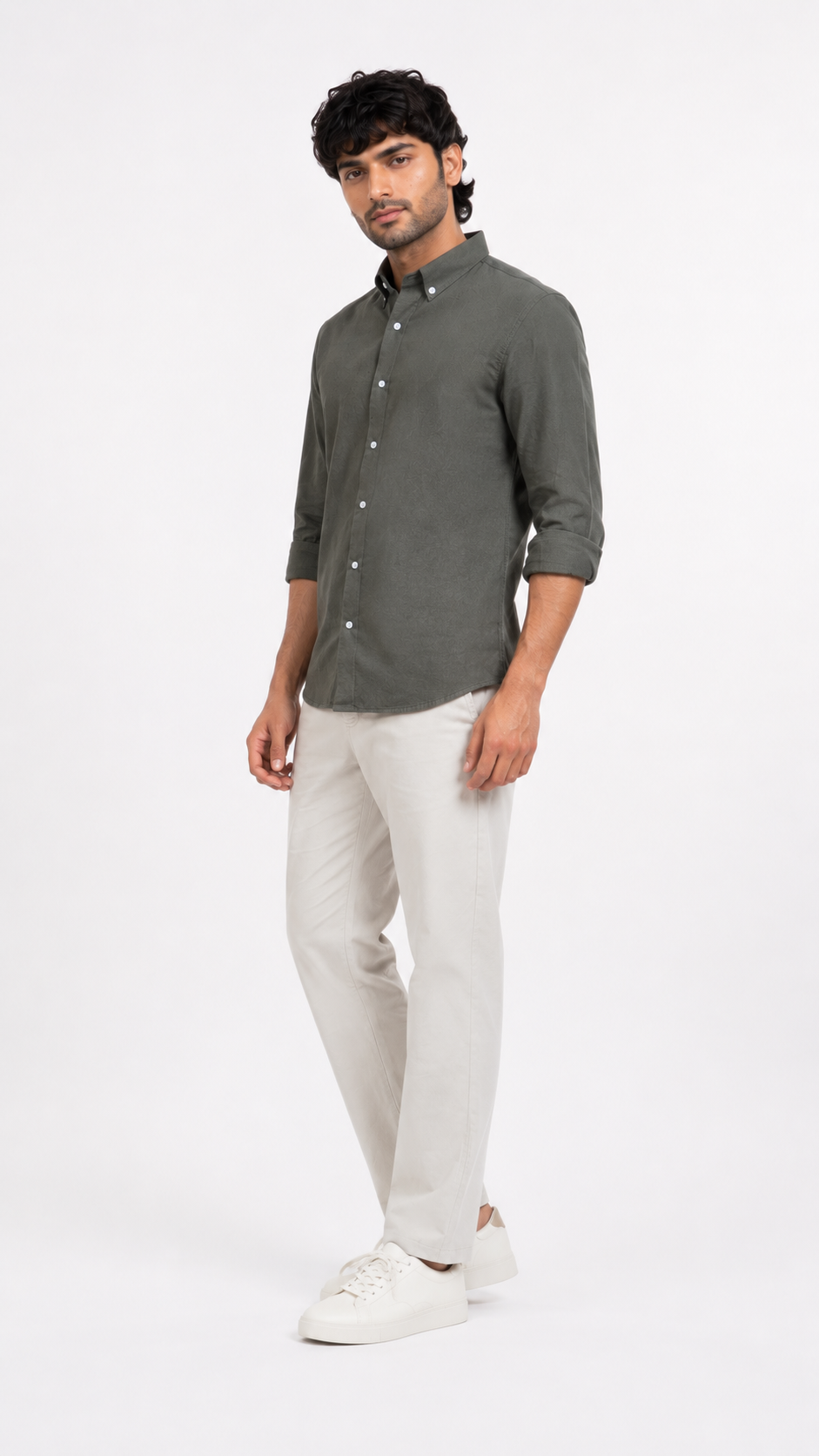 Tailored Dot Linen Shirt - Light Green