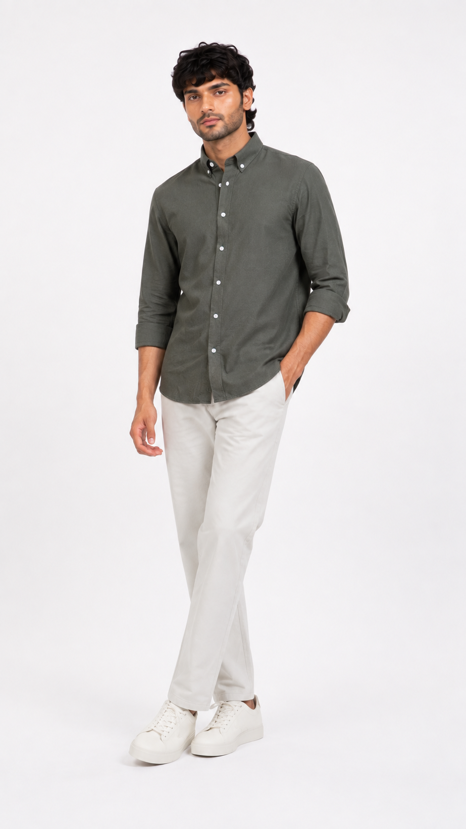 Tailored Dot Linen Shirt - Light Green