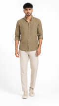 Tailored Dot Striped Linen Shirt - Khaki