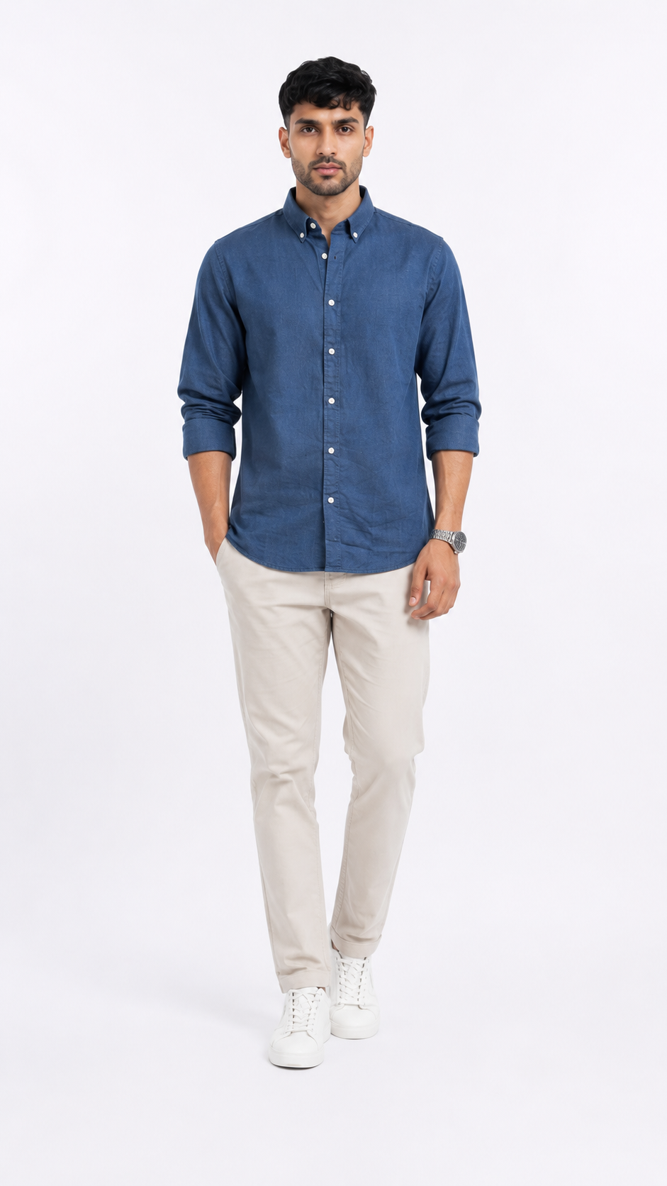 Tailored Fit Linen Shirt - Royal Blue