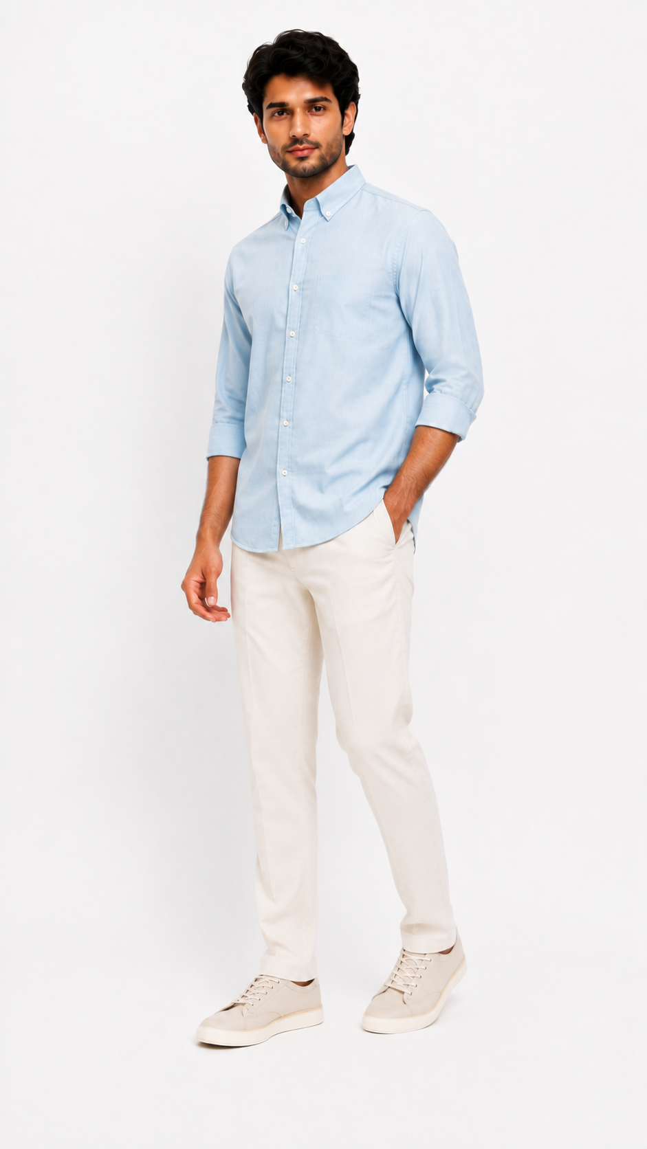 Tailored Fit Linen Shirt - Light Blue