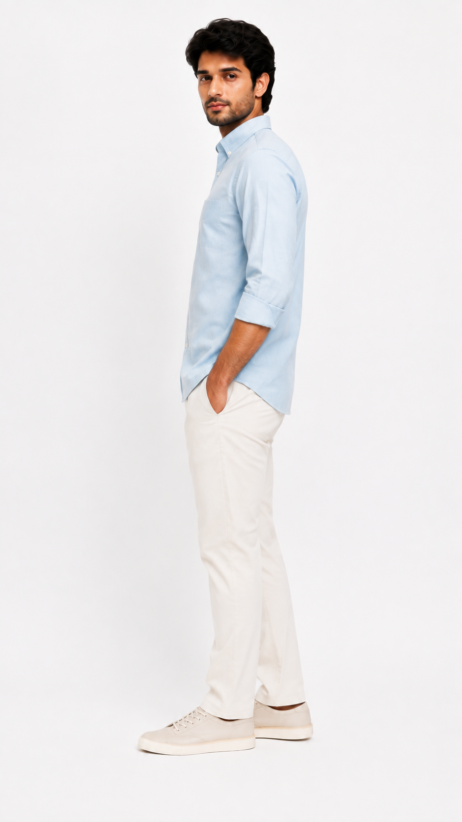 Tailored Fit Linen Shirt - Light Blue