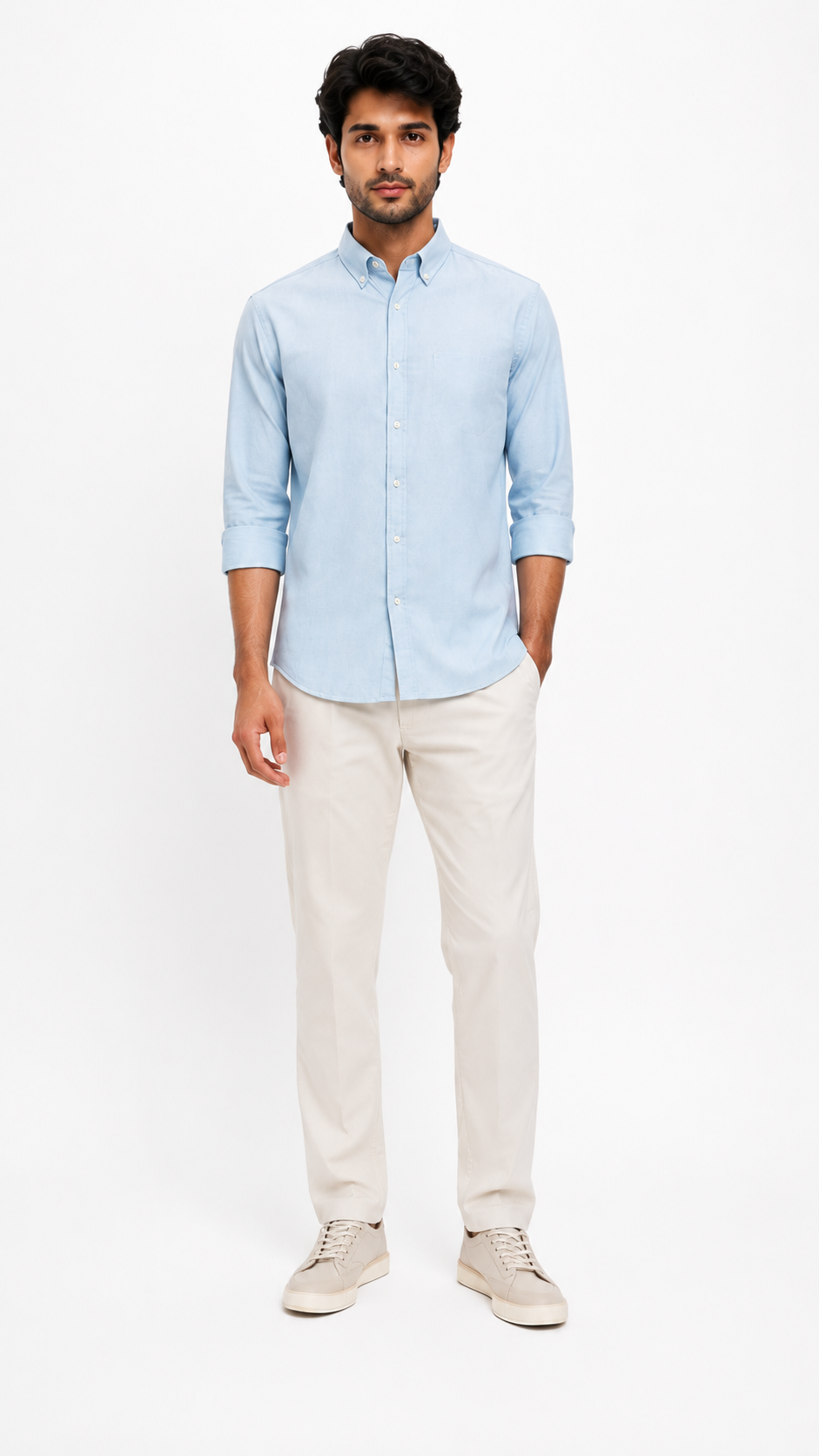 Tailored Fit Linen Shirt - Light Blue