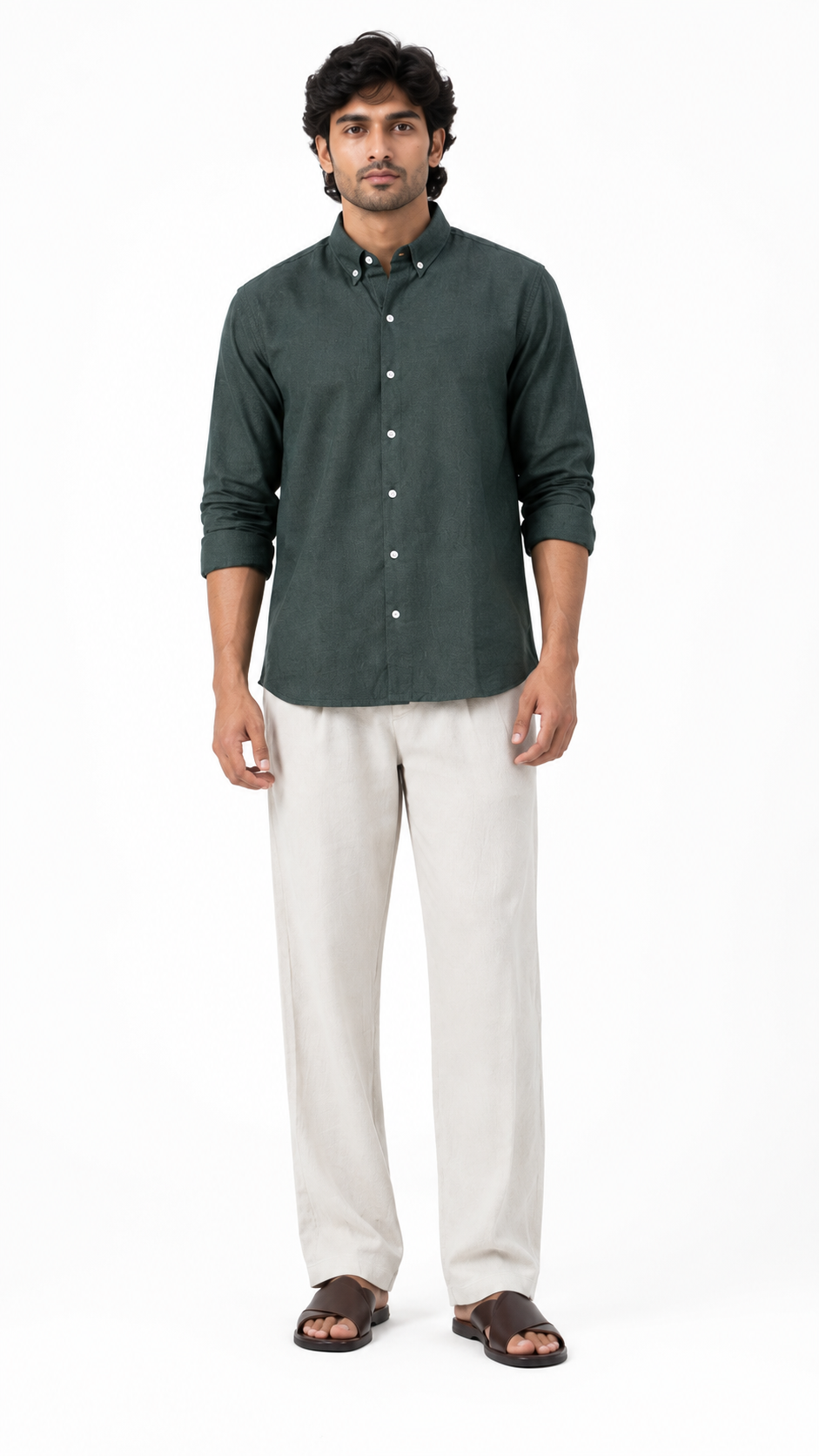Tailored Fit Linen Shirt - Dark Green