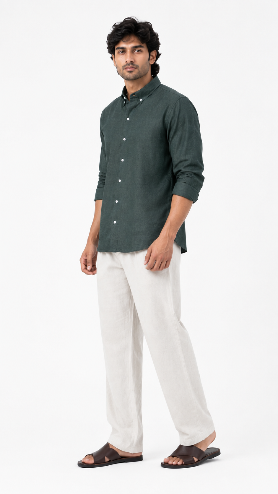 Tailored Fit Linen Shirt - Dark Green