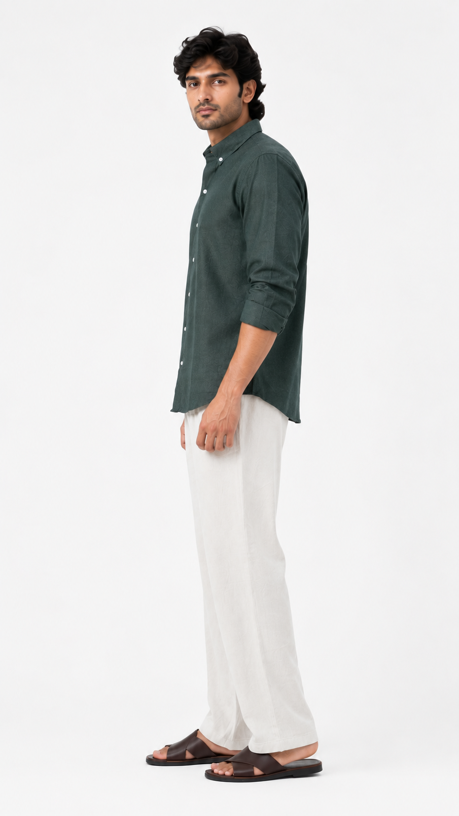 Tailored Fit Linen Shirt - Dark Green