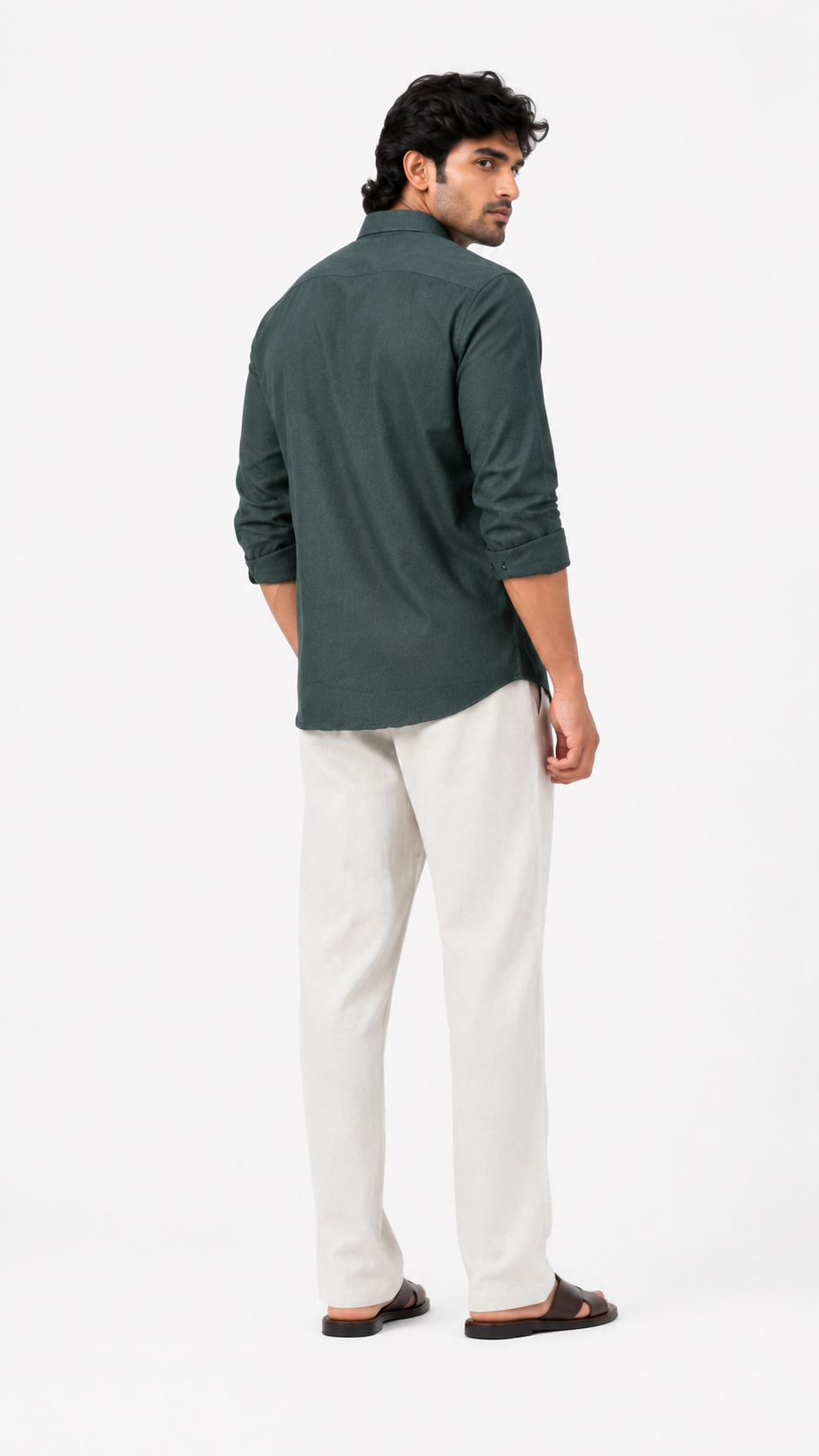 Tailored Fit Linen Shirt - Dark Green