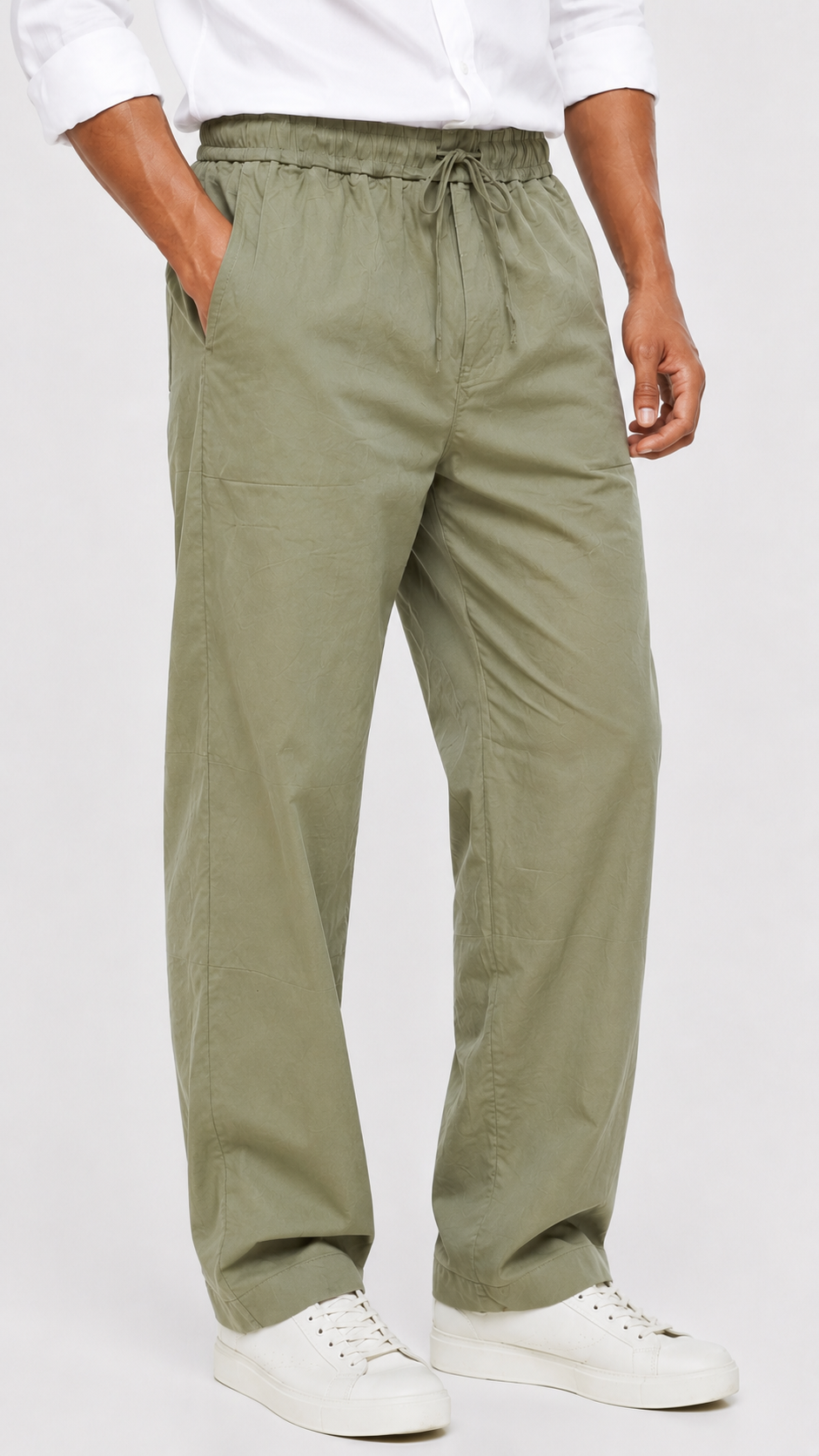 Relaxed Fit Linen Pants - Green