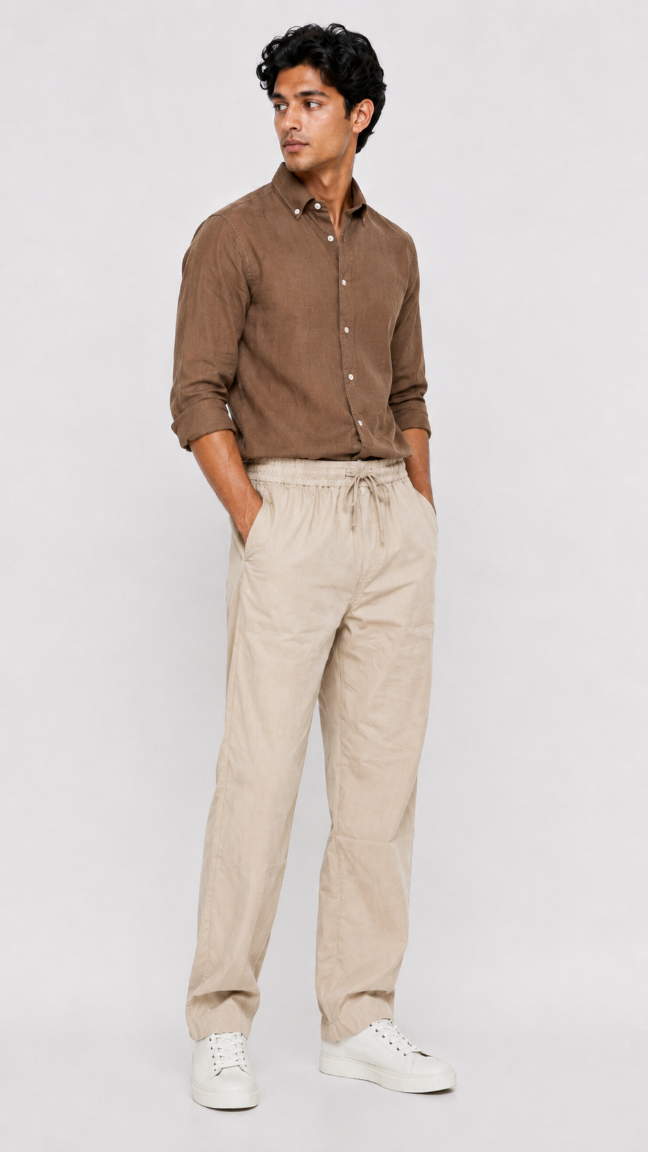 Relaxed Fit Linen Pants - Beige