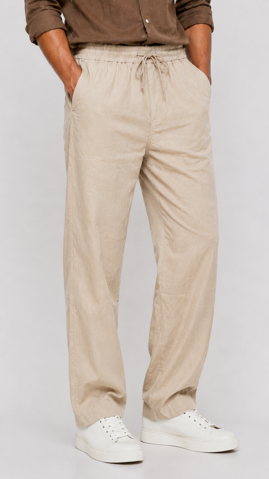 Relaxed Fit Linen Pants - Beige