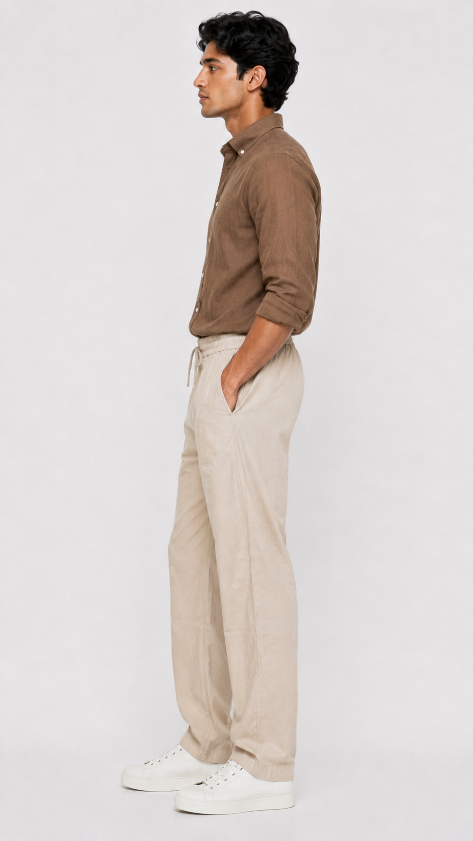 Relaxed Fit Linen Pants - Beige