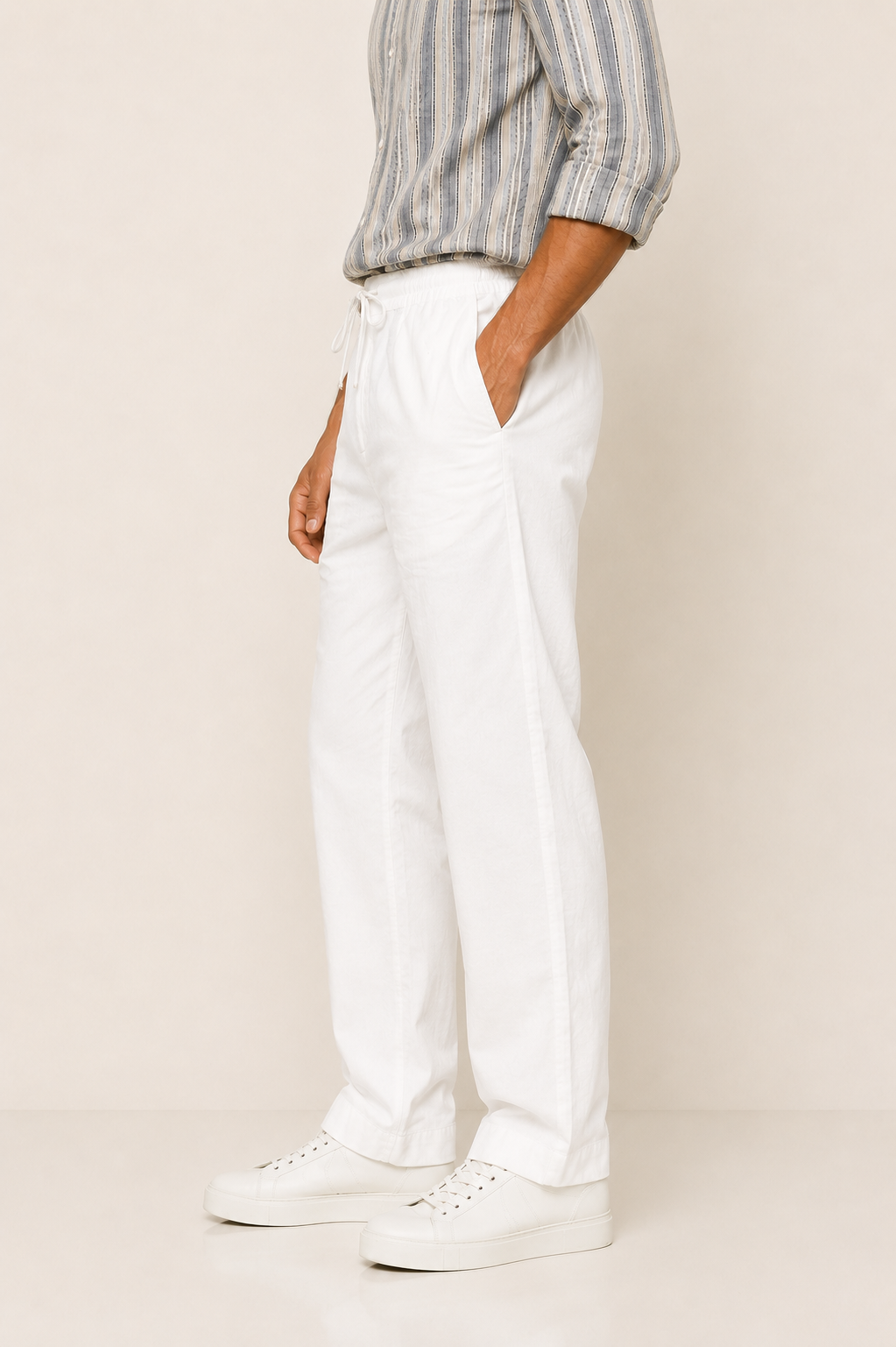 Relaxed Fit Linen Pants - White