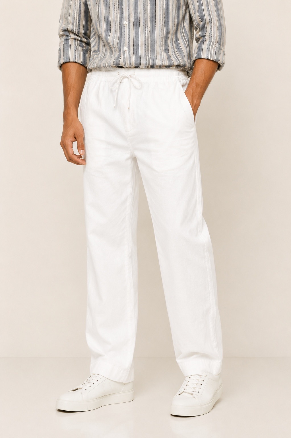 Relaxed Fit Linen Pants - White