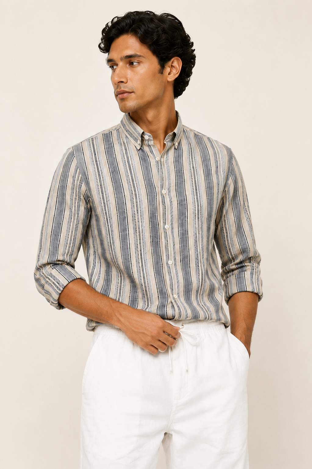 Relaxed Fit Linen Pants - White