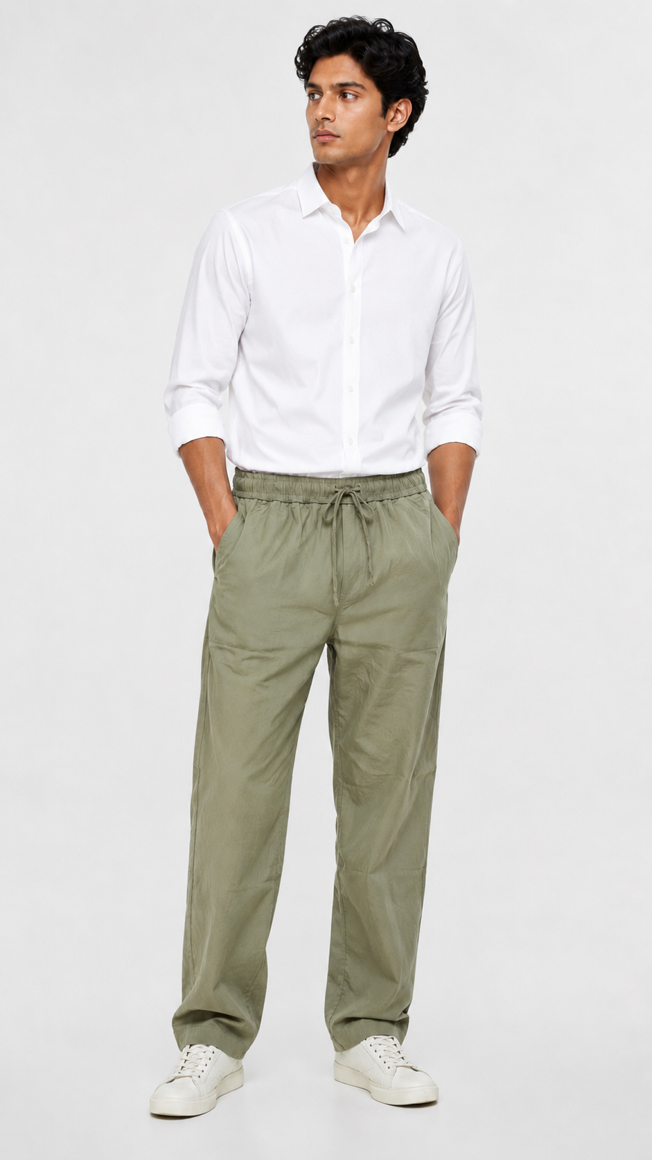 Relaxed Fit Linen Pants - Green