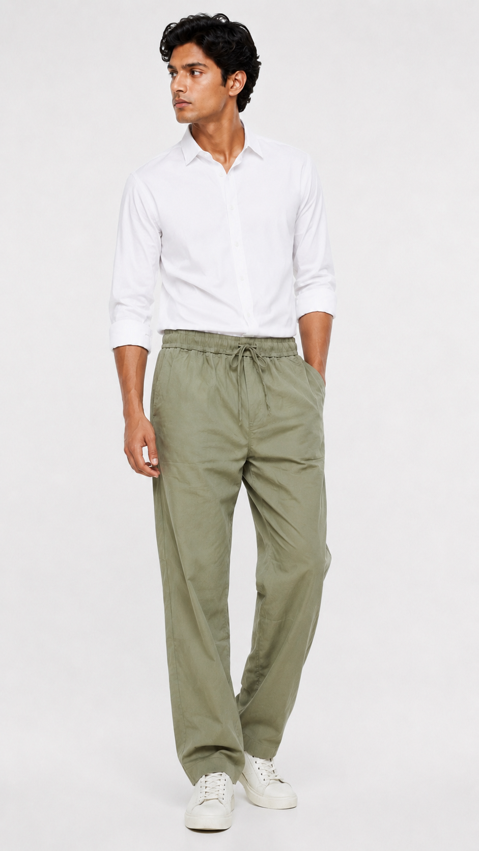 Relaxed Fit Linen Pants - Green