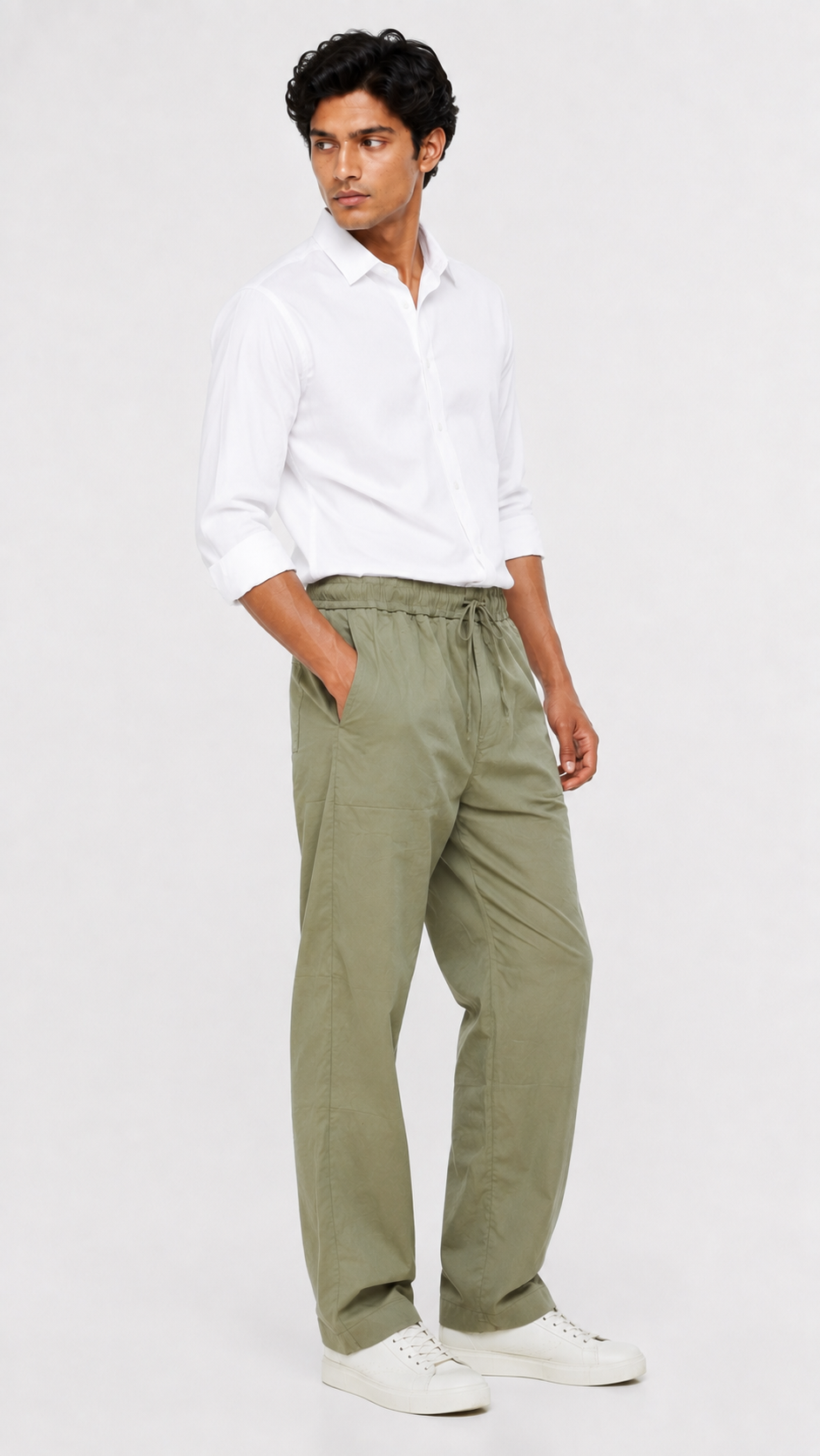 Relaxed Fit Linen Pants - Green