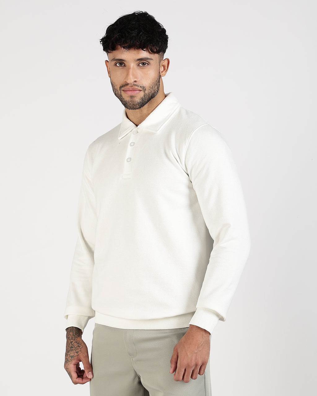 Relaxed Fit Buttoned Sweatshirt - White