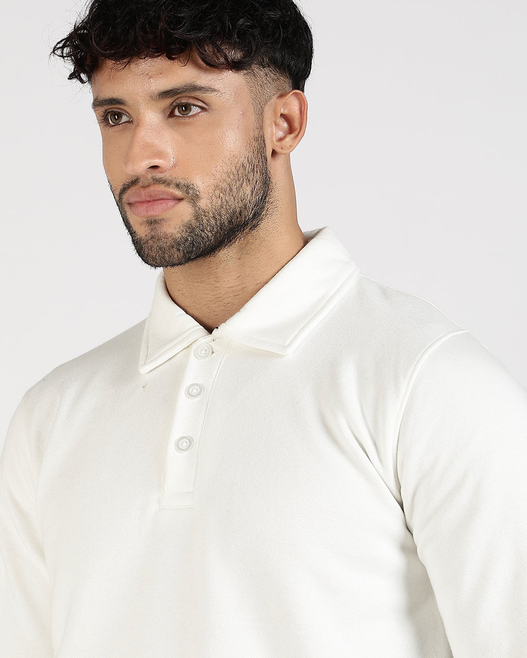 Relaxed Fit Buttoned Sweatshirt - White